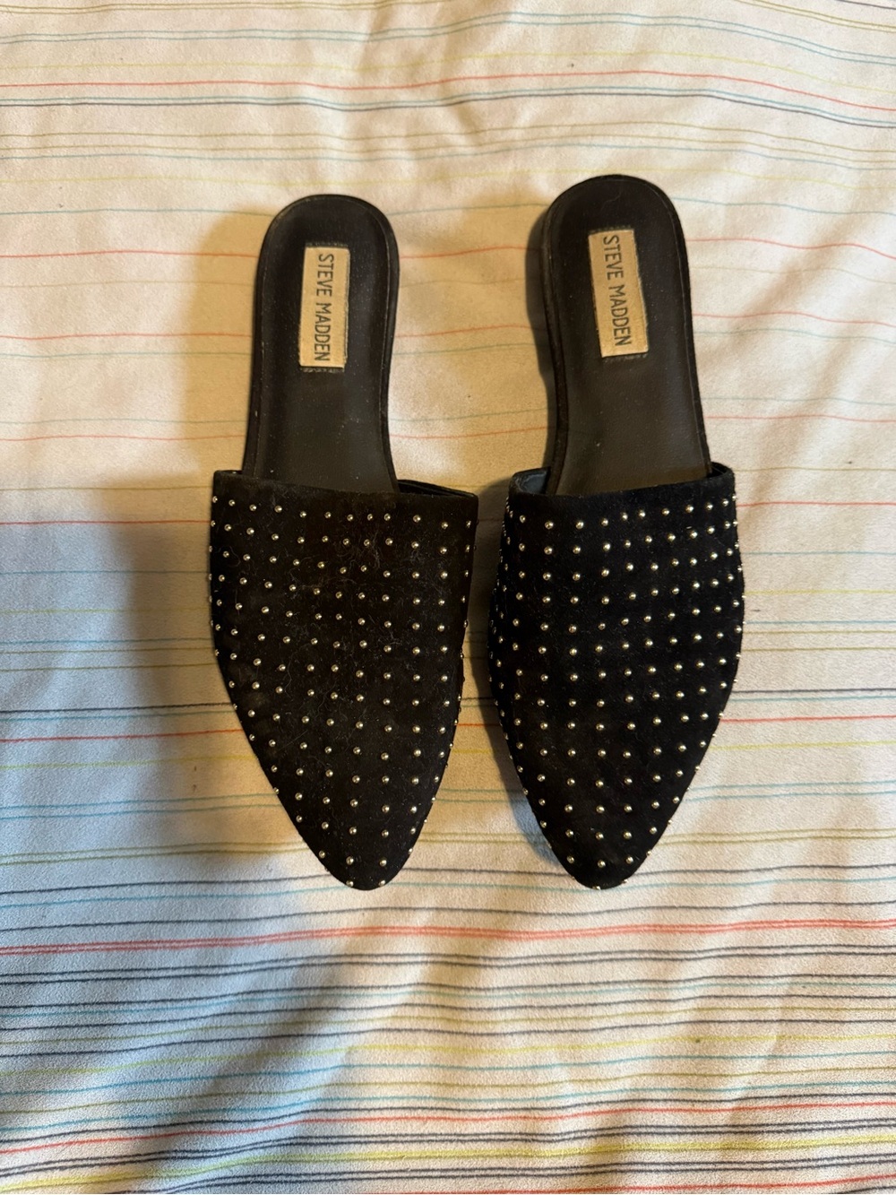 Steve Madden Black Studded Pointed Toe Slides